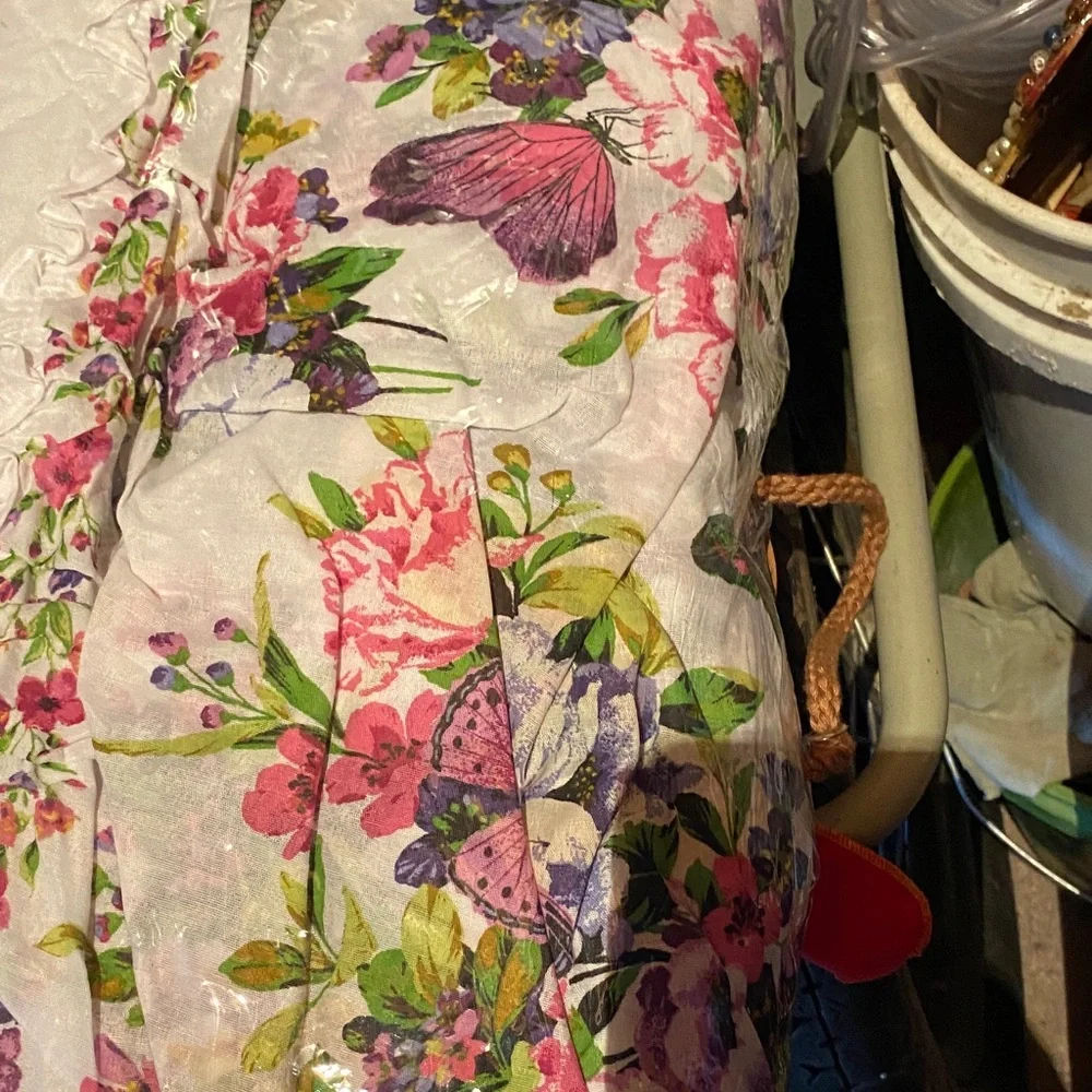 Floral Butterfly Cotton Comforter in White with Pink & Purple Accents